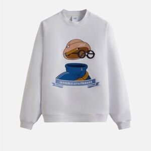 Kith White Crewneck Sweater with Blue and Tan Graphic